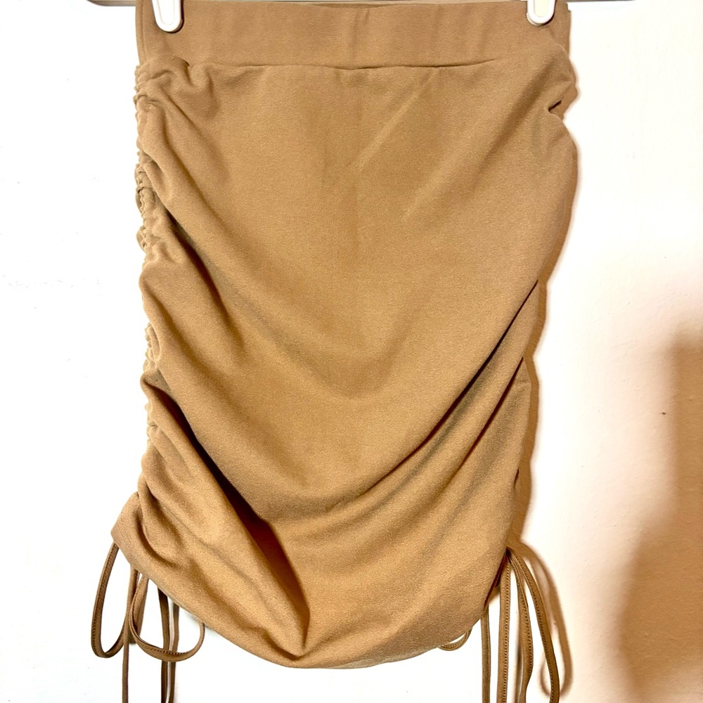 SHEIN Tan Ruched Pencil Mini Skirt
